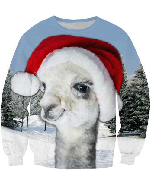 Lama Wearing A Christmas Hat Ugly Xmas Sweater