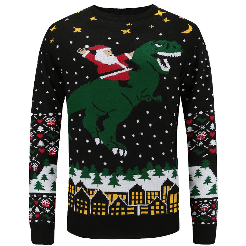 Pull de Noël moche avec le Père Noël sur un T-Rex volant