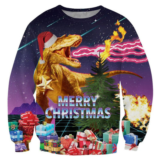 Retro Ugly Christmas Sweater With T-Rex