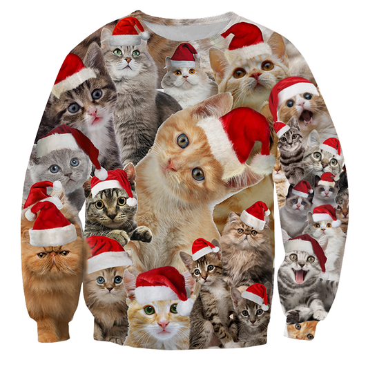 Fluffy Cats With Santahats Christmas Sweater