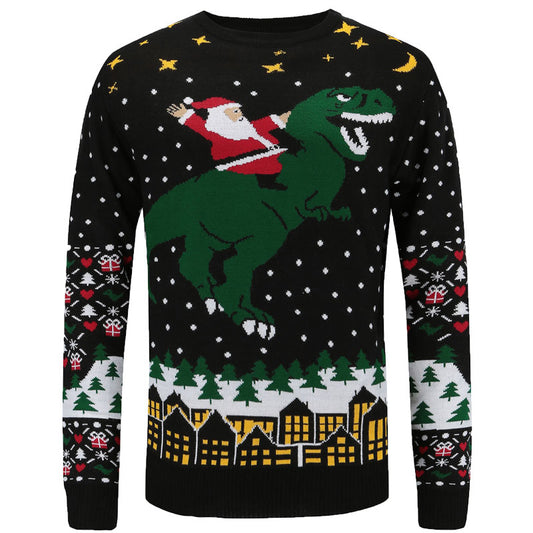 Santa On A Flying T-Rex Ugly Christmas Sweater